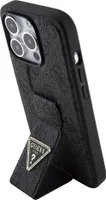 Guess PolyurethanGrip Stand 4G Strass Triangle Metal Logo Case für iPhone 15 Pro Max schwarz