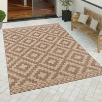 Outdoor Teppich wetterfest Boho Skandi Motiv Rauten robust Balkon Terrasse Küche Grösse 80x250 cm