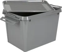 Aufbewahrungsbox Recycled mit Deckel und Rollen 60L Grau