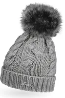 Warme Strickmütze Damen Wintermütze Bommelmütze Zopfmuster gefüttert mit Bommel Neverless® Hellgrau unisize