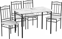 HJ WeDoo 5-TLG Essgruppe Holz Esstisch mit 4 Stühlen Metall, Industrial Esszimmer Küche Stühle Tisch Essgruppe, 109x69x75cm, Weiß Marmorierter
