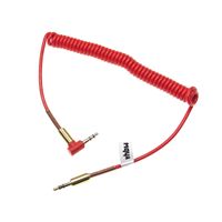 vhbw Stereo Audio Kabel Adapter 3,5mm auf AUX Eingang, Klinkenstecker auf Klinke Stecker - Spiral-Kabel, Vergoldet, Gewinkelt, Rot, Gold