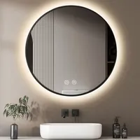 MCURO Badspiegel mit Beleuchtung, Rund 50cm, Lichtspiegel 3 Lichtfarbe einstellbar, IP44, Beschlagfrei, Runder Wandspiegel mit Touch für Badezimmer