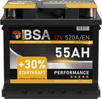 BSA Autobatterie 55Ah 12V Batterie 520AEN +30% Startleistung ersetzt 44Ah 45AH 50AH 52AH 46AH 55AH 47Ah 53AH