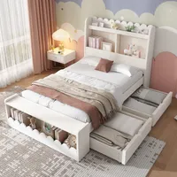 Flieks Klassisches Bett Holzbett 90x200cm mit 2 Schubladen, Kinderbett Jugendbett mit Staufach, Einzelbett Stauraumbett mit Lattenrost, Weiß