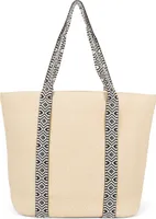 styleBREAKER Damen Papierstroh Strandtasche Einfarbig mit Azteken Muster, Flechttasche Reißverschluss, Schultertasche 02012409