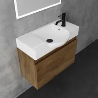 Alpenberger Badezimmermöbel Set | Waschbecken mit Unterschrank 55 cm Breit | Badezimmerschrank Badschrank Schmal | Badmöbel Waschtisch | Waschbeckenunterschrank Eiche