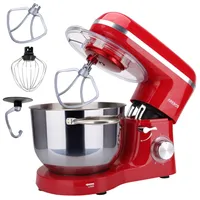 AREBOS Küchenmaschine 1500W mit 6L Edelstahl-Rührschüssel, Küchenmaschinen,  inkl. Rührhaken, Knethaken, Schneebesen, Spritzschutz, 6 Geschwindigkeiten, Rot