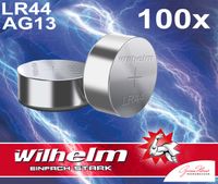 100 x Wilhelm AG13 /147/LR44/SR44W/357/LR1154/V13GA Qualitätsbatterien 1,5 V Alkaline