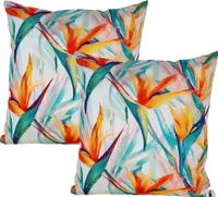 JACK 2er Set 45x45cm Motiv Outdoor Kissenhülle Kissenbezug Wasserfest Sitzkissen Lounge Kissen Garten Stuhl Lotus Effekt, Farbe:Strelitzia