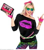 80er Jahre Shirt "Kiss" für Damen | Schwarz Pink Größe: XXL