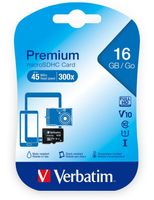 Verbatim Micro SDHC 16GB, 16384 MB, Micro Secure Digital High-Capacity (MicroSDHC), 10 MB/s