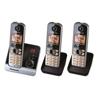 Panasonic KX-TG6723 Strahlungsarmes Schnurlostelefon mit Anrufbeantworter, Rufnummernanzeige, 2 zusätzliche Mobilteile, 15h Sprechzeit, 7 Tage Standby, Freisprechfunktion, DECT