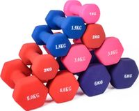 sada 8 neoprénových činiek [2 x 1 kg - lila] + [2 x 1,5 kg - modrá] + [2 x 2 kg - červená] [2 x 3 kg - ružová] - protišmykové aeróbne / fitnes činky z liatiny