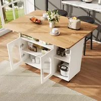 Flieks Servierwagen Küchenschrank mit Klappbarer Arbeitsplatte, Küchentrolley Kücheninsel Küchenwagen mit Ablagen und Glastür, Speisewagen Weiß