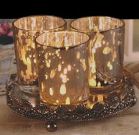Teelichthalter auf Tablett 6-tlg Set Spiegelglas Kerzentablett Teelichtgläser 