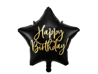 KIK KX4551_1 Fóliový balónek s hvězdou Happy Birthday 40cm černý