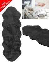 XXL Lammfell 180x60cm Teppich Kunstfell Bettvorleger Schaffell Imitat Doppelfell Schwarz