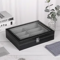 Aufbewahrungsbox Brillenbox, klares Schiebedach Sonnenbrillen-Organizer, Schmuckschatulle mit Schloss, 8 Gitter Brillenetui, für Schlüssel, Schmuck