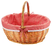 Kobolo Einkaufskorb geflochten Weide - mit Textil ausgeschlagen - rot weiß kariert - 45x34x20 cm -Autokorb Geschenkkorb Picknickkorb Korb Aufbewahrung