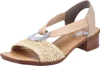Rieker Damen Sandale Sandalette Karree Bastoptik Stretch Blockabsatz 62664, Größe:39 EU, Farbe:Beige