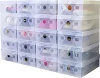 20x Składane pudełko na buty, przezroczyste pudełka, 28cmx18cmx10cm Sztaplowane pudełka na buty, plastikowe pudełka żebrowane przezroczysto-białe Sztaplowane pudełko do przechowywania butów