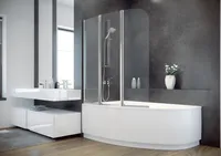 ECOLAM Badewanne Eckbadewanne Duschbadewanne CO-Besco weiß 140x80 LINKS Schürze + Glasabtrennung Glas Ablaufgarnitur Füße Silikon