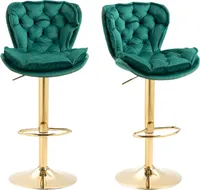 Abrihome Barhocker 2er-Set mit Rückenlehne und Fußstütze, Verstellbarer Barstuhl Polsterhocker Sitzhocker 360° Drehbarer Sitz, Grün