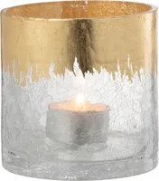 J-Line Windlicht Rissig Glas Transparent Gold Small