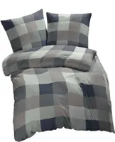 ETÉREA Bettwäsche 200x220cm + 2x 80x80cm - 100% BAUMWOLLE Bettbezug Kariert natürlich weich - Bettwäsche Set mit Kissen 200x220cm Bettbezug + 2x 80x80cm Kissenbezug Schwarz 3teilig -  Green