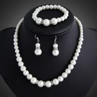 Damen Halskette, Armband, Ohrringe, Kunstperlen, Legierung, Hochzeit, Brautschmuck-Set