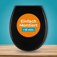 Calmwaters® Premium WC Sitz einfache Montage, Toilettendeckel bis 250 kg,  EU, antibakterieller Duroplast, doppelte Absenkautomatik, 2 Montage Optionen, abnehmbar, Klobrille, oval, Schwarz