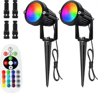 2x 6W 12 V RGB + Warmweiß LED Gartenstrahler mit Erdspieß Außenstrahler Gartenbeleuchtung 16 farbwechselnde Wasserdicht Garten Landschafts Wegbeleuchtung mit Fernbedienung