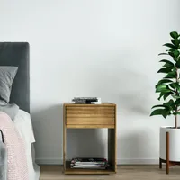 Woodek EMMA Nachttisch mit Schublade, griffloser und kompakter Beistelltisch aus geölte Eiche, funktionaler Nachtschrank