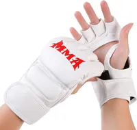Boxhandschuhe Trainingshandschuhe mit Bandage Fitness Halbfinger MMA Sport Handschuhe (Weiß)