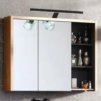 Spiegelschrank mit LED-Beleuchtung 100 cm DANZIG-56 Shetland Eiche Nb. mit Graphitgrau, B/H/T: ca. 100/75-80/18 cm