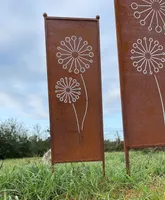 Edelrost Sichtschutz Blumen Motiv 116 cm x 33 cm Paravent zum Stecken Gartenschild Schild Gartenstecker Edelrost Gartendeko Wetterfest Rost Metall
