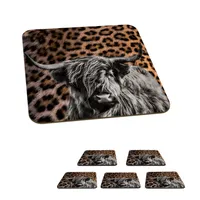 MuchoWow® Sklenený podtácek Štvorcová sada 6 kusov Škótsky horal - Čierny - Panter 10x10x0.3cm Podložky pod poháre - podložky pod nápoje - ochrana