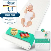 Babymatratze COZY 70 x 140 cm mit Spannbettlaken + waschbarem Bezug für Babybett