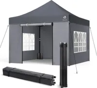 VOUNOT® Pavillon 3x3m, Wasserdichter Faltpavillon, Faltbar Partyzelt mit 4 Seitenteilen, 4 Sandsäcke, Grau