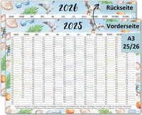 timr Wandkalender 2025/2026 Motiv Strand - DIN A3 Kalender 12 Monate I tr_292