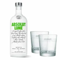 Absolut Vodka Lime Set mit 2 Gläsern, Wodka mit Limettengeschmack, Schnaps, Spirituose, Alkohol, Flasche, 40 %, 1 L