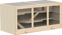 PawHut Hamsterkäfig Nagerkäfig Kleintierstall aus Holz Mäusekäfig mit Treppen Kleintierkäfig Nagervilla Dreistöckig PVC Naturholz 115 x 57 x 55 cm