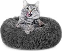 Katzenbett flauschig 60 cm - Katzenkorb Katzenkissen Katzen Bett Katzenkörbchen Rund cat Bed Dunkelgrau