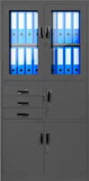 Aktenschrank C018S Büroschrank Metallschrank Tresor Safe Geheimfach Schubladen Pulverbeschichtung 185 cm x 90 cm x 40 cm (H x B x T), Farbe: Anthrazit