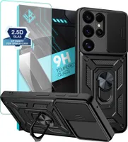 Armor Hülle für Samsung Galaxy S25 Ultra mit 9H Displayglas Displayschutz Kameraschutz Handy Panzer Case Cover Schutzhülle Outdoor Farbe: Schwarz