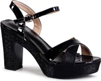 topschuhe24 1882 Damen Glitzer Sandaletten Pumps, Farbe:Schwarz, Größe:37 EU