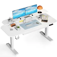COMHOMA Pracovný stôl Elektrický stôl s nastaviteľnou výškou, 120x60 cm, so zásuvkami, stojanom na monitor, stojanom na tablet a podložkou pod myš
