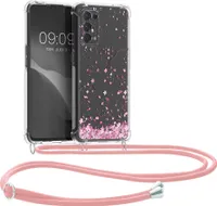 kwmobile Necklace Case kompatibel mit Oppo Find X3 Lite Hülle - Silikon Cover mit Handykette - Rosa Dunkelbraun Transparent Kirschblütenblätter