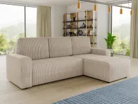 Ecksofa Roma L mit Schlaffunktion und Bettkasten - Cord Stoff - L-Form Couch, Polstersofa, Schlafsofa, Sofagarnitur (Beige (Poso 100))